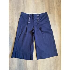 Trina Turk Wide Leg Cropped Pants Navy Blue Sailor Button‎ Down Women’s Size 2
